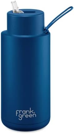 frank green Ceramic Reusable Bottle with Straw Lid, 34oz/1L Capacity (Deep Ocean)