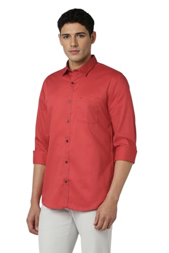Image of Peter England Men's Slim Fit Full Sleeve Casual Shirt in Twill Weave Cotton