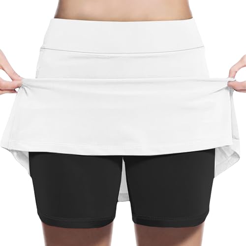 Girls Athletic Tennis Skirts with Bulit-in Shorts, Colorblock Casual High Waist Stretchy Flared Mini Skater for 2-13 Years