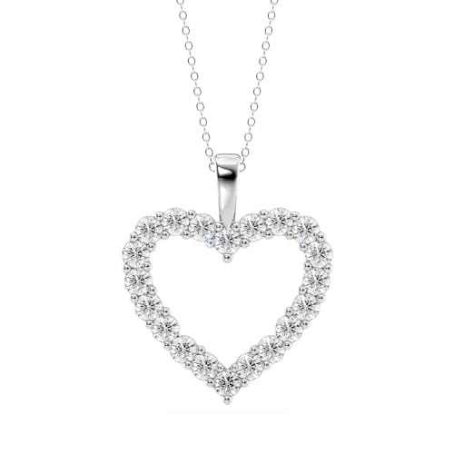 1 to 3 Carat Lab Grown Diamond Classic Heart Pendant Necklace for Women I 14k White Gold Pendant I 16 to 18 Inch Adjustable Silver Chain (E-F, VS1, cttw) I Lobster Claw Clasp