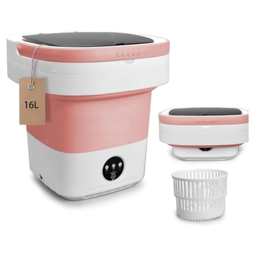 Image of Portable Washing Machine, 16L Foldable Washer and Dryer with 3 Modes Deep Cleaning, Upgraded Small Collapsible Laundry for Travel, Apartment, Home, camping - Pink