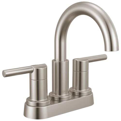 Top 10 Best Centerset Bathroom Faucets for Every Style 2 Delta Nicoli Centerset Brushed Nickel Bathroom Faucet with Sprayer, 4 Inch 3 Hole Bathroom Sink Faucet with Pull Out Sprayer, Push-Pop Drain, Stainless 25749LF-SS