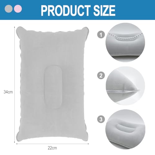 Lot de 2 coussins gonflables pour le camping, les voyages, les voyages, la voiture, la plage, la voiture, la plage, pour le bureau, l'extérieur – Image 5