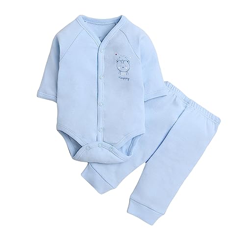 Hopscotch Boys Cotton Animal Print Onesie And Joggers Set in Blue Color