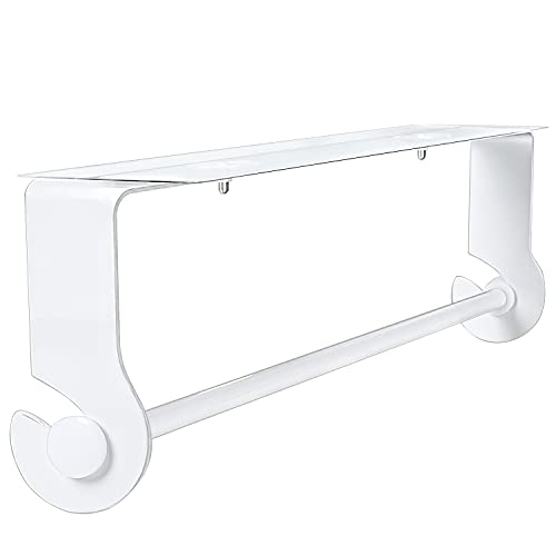 SMARTAKE Paper Towel Holder with Adhesive Under Cabinet, Wall Mounted & No Drilling, Rustproof Removable Kitchen Towel Holder for Home, Easy Tear, White