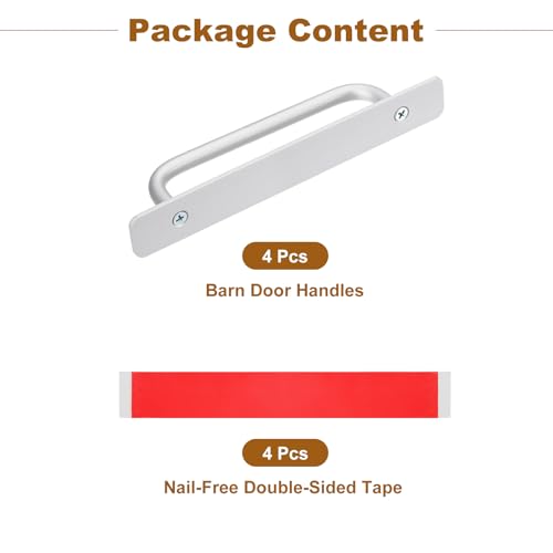 Image of uxcell 4Pcs Barn Door Handles, 180mm / 7 Inch Length Hole Center Sliding Gate Door Pull Handle Aluminum Alloy Cabinet Handles with Base for Kitchen Bathroom Wardrobe Closet (Silver)
