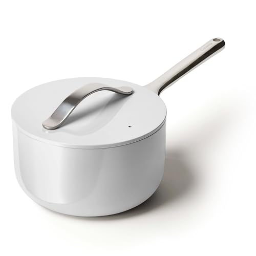 Caraway Nonstick Ceramic Sauce Pan with Lid (3 qt) - Non Toxic, PTFE & PFOA Free - Oven Safe & Compatible with All Stovetops (Gas, Electric & Induction) - Gray