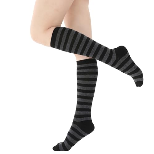 Image of DOOVID Casual Knee High Socks for Women Tube Socks Elasticity Athletic Socks Thin Stripe Knee High Stockings