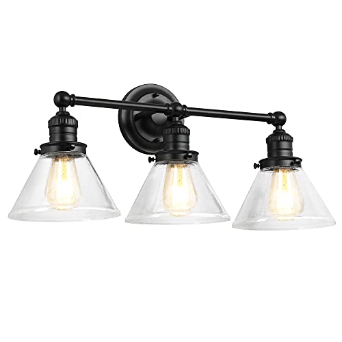 Design House 589036-Blk Augustin Transitional Indoor Dimmable 3-Light Bathroom Vanity Light Fixture With Clear Seedy Glass Shades For Above The Mirror, Matte Black #TOP2