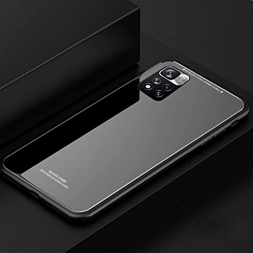 Image of Designerz Hub Luxurious Toughened Glass Back Case with Shockproof TPU Bumper Case Cover Designed for Redmi Note 11T 5G / Poco M4 Pro 5G - Black