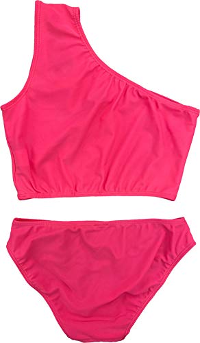 Image of Cheryl Creations Kids Girl's Black Cute & Comfortable Two Piece One Shoulder Bathing Suit Bikini | Swimsuit