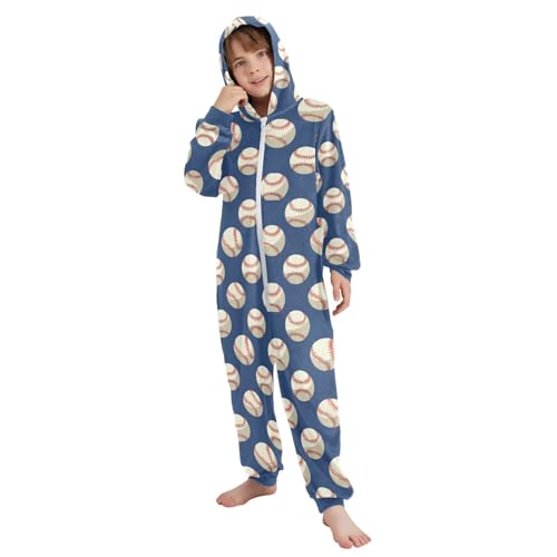 Baseball Flannel Pajamas Zip-Up Hooded Jumpsuit