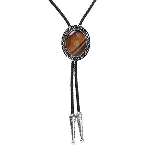 Image of HUABOLA CALYN Bolo Tie for Men Women, Native American Rodeo Cowboy Turquoise /Scorpion /Tiger Eye /Black Agate Leather Necktie