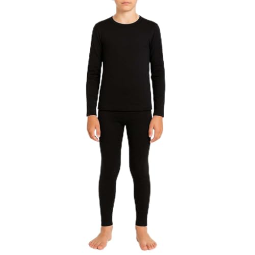 Bahob® Kid's Thermal Set Lightweight Ultra Soft Base Layer Boys Long Sleeve Thermal Top & Bottom Set 5-14 Years (Black, 13-14 Years)
