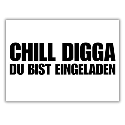celebr8te 12x lässige Geburtstagseinladungen - CHILL DIGGA, DU BIST EINGELADEN - Einladungskarten für Kindergeburtstag Jungen - Teenager Party Einladungskarten inkl. Messenger Bild & Urlaubsgutschein