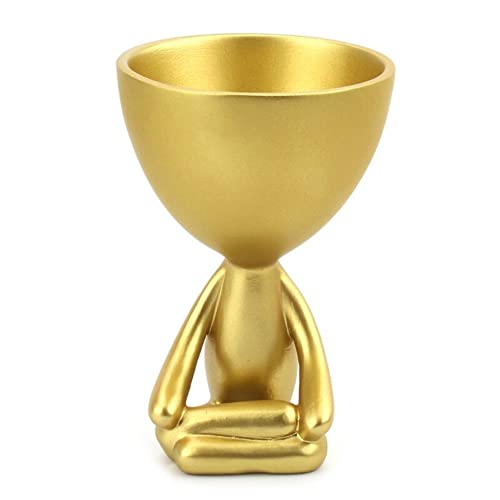 Image of AUGEN Polyresin Meditating Cup Flower Pot Vase Gold Stand Statue Showpiece for Home Decor Decoration and Gifting (6719-C1, 14.5cm)