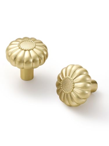 JIASENBAO Brushed Gold Cabinet Knobs 5 Pack Brass Drawer Pulls Kitchen Cupboard Bathroom Dresser Cabinet Hardware Handles Zinc Alloy