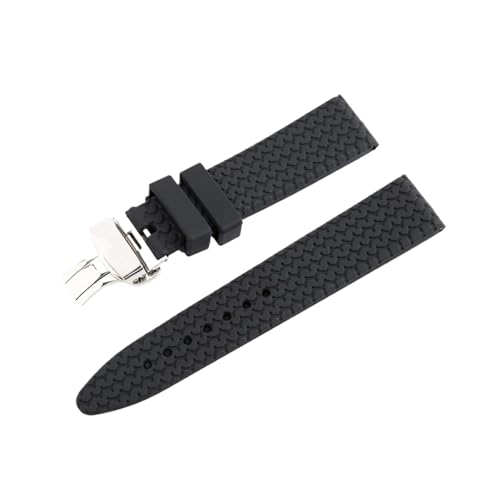 MENGKE Nouvelle Bracelet En Caoutchouc De Haute Qualité 21mm 23mm De Silicone De Silicone De Plongée Noire Compatible Avec Chopard(Silver buckle,23mm)