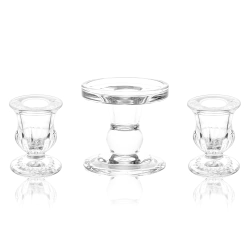 Unity Candle Holder - Glass Candle Holder for Pillar Candle and Taper Candle, Clear Unity Candle Holder Set of 3, Decorative Candlestick Holder Glass Candle Stand for Wedding Table Centerpiece Dinning