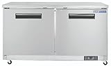 Commercial Undercounter Freezer, 60" Wide Two Door Stainless Steel Mobile Undercounter Freezer for Restaurants, 15.5 Cubic Ft Capacity, 120V, NEMA 5-15P Plug (69K-110)