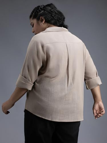 Image of High Star Women Classic Spread Collar Curved Cotton Oversized Casual Shirt
