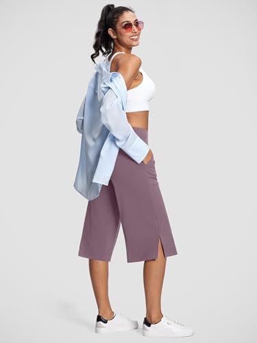 Image of ISEEGZ 15 inch /18 inch /21 inch Capri Pants for Women High Waist Wide Leg Yoga Capris with Pockets Stretchy Loose Fit Casual Workout
