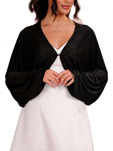 GORAIS Women Bolero Shrug Black Long Sleeve Evening Jacket Open Front Prom Cardigan for Dresses