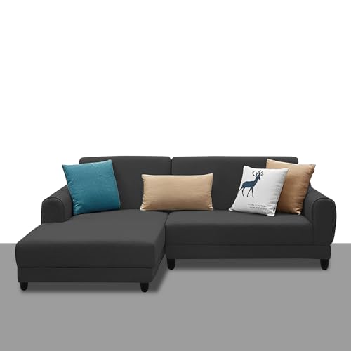 Image of Kraven LHS 4 Seater L Shape Sofa Set for Living Room (Black Fabric) Premium Fabric Sofa