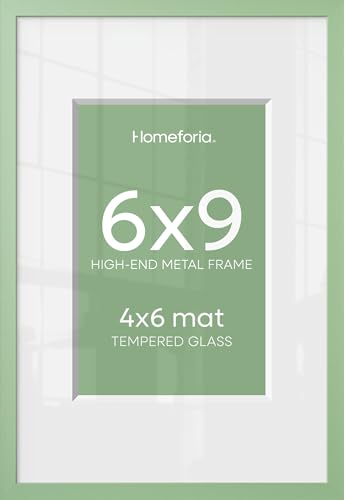 Image of Homeforia 6x9 Picture Frame Sage Green, High End Metal 6 x 9 Frames with Mat 4 x 6 for Print, 6by9 Desk Frame Matted to 4x6 inch Photo, 6 by 9 Wall or Tabletop Frame, Tempered Glass, Wall Kit, Set of 2