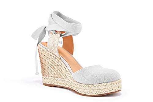Image of FISACE Womens Summer Espadrille Heel Platform Wedge Sandals Ankle Buckle Strap Closed Toe Shoes