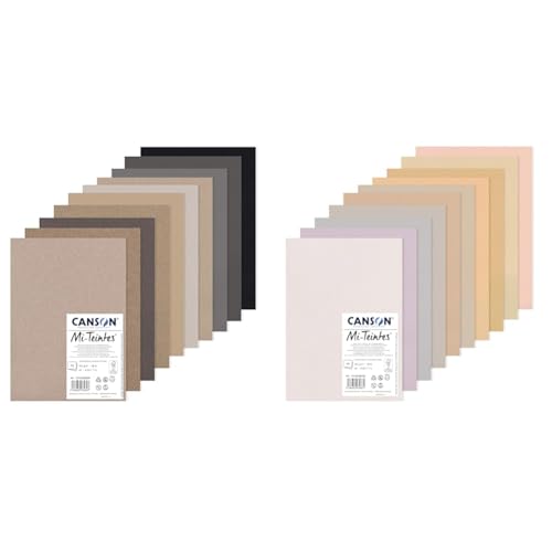 Bundle aus Canson Mi-Teintes, Farbiges Zeichenpapier, 160g, 10 DIN A4 Bögen, 10 Grautöne, + Canson Mi-Teintes, Farbiges Zeichenpapier, 160g, 10 DIN A4 Bögen, 10 Pastelltöne