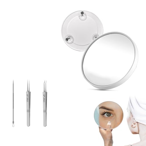 YFaith Espejo Aumento Ventosa, 20X Espejo Maquillaje Aumento, Espejo Maquillaje Redondo Blanco, con Ventosa y Conjunto Clips para Puntos Negros, para Baño, Dormitorio, Dormitorio