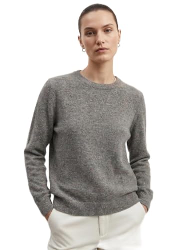 Image of JENNIE LIU Women's 100% Pure Cashmere Crew Neck Sweater, Tight Knit Cozy Soft Hand Washable Long Sleeve Pullover