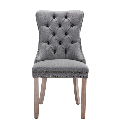 Rhomtree RH35477 Set Of 4 Dining Chairs Modern For Living Room Kitchen Accent Side Chair Solid Wood Legs Linen Fabric Padded Cushion Seat And Back thumb #3
