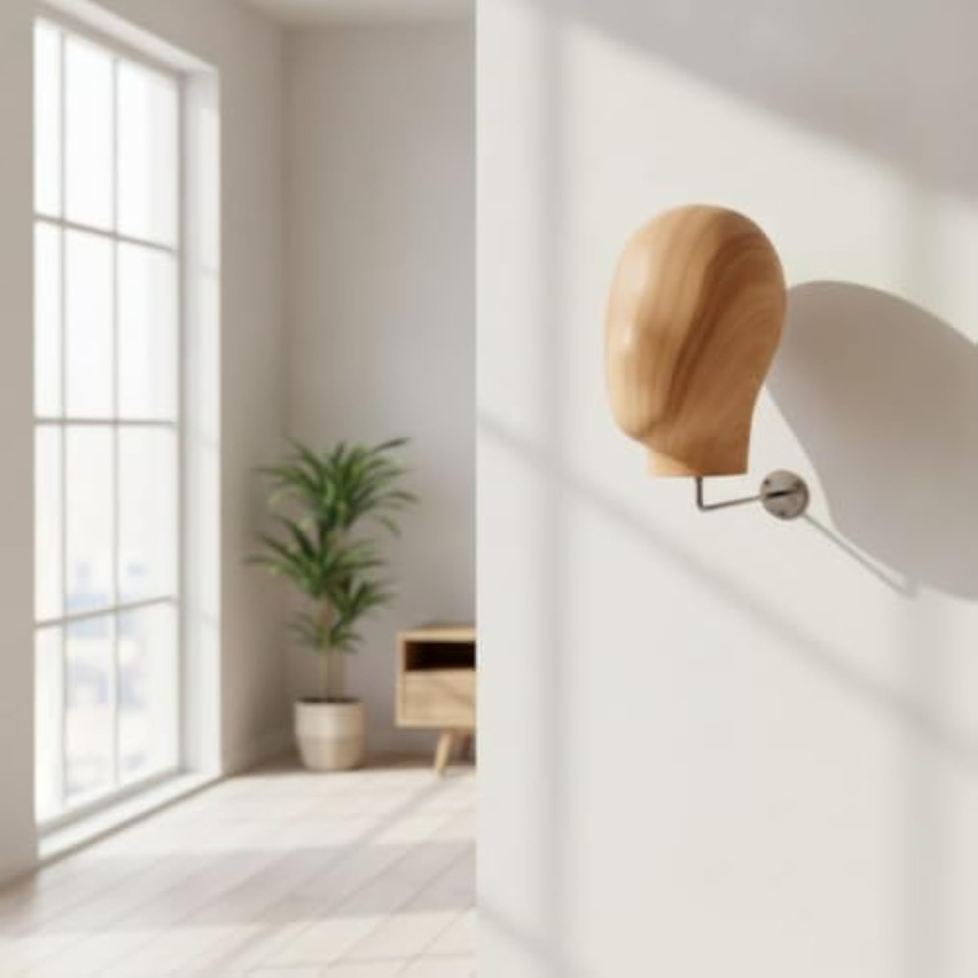 Wood-Grain Mannequin Head with Wall Mount