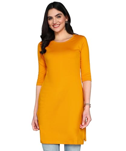 Image of FLEXIMAA Women's Cotton Plain Round Neck 3 /4 Sleeve Long Top