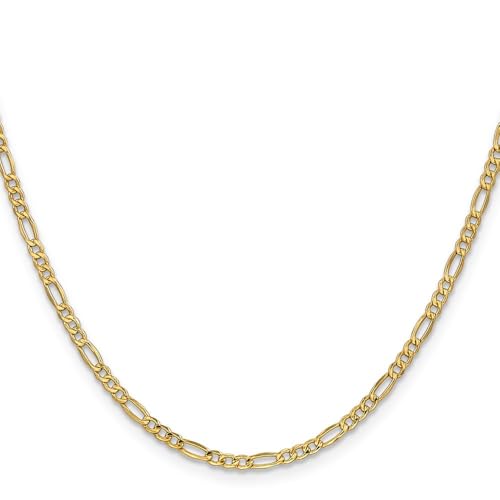 14k Yellow Gold 2.5MM Semi-Solid Figaro Chain Necklace 22 Inches