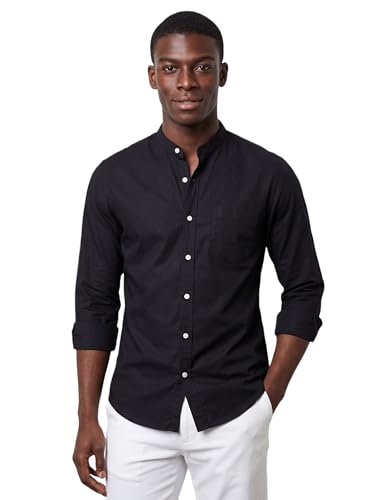 Image of Amazon Brand - INKAST Men's Cotton Blend Plain Solid Casual Shirt | Mandarin Collar | Full Sleeves | Regular Straight Fit | Office & Daily Casual Wear