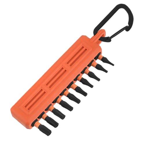 Screwdriver Bit Organizer, Sturdy Non-Slip Bit Holder Rack with 10 Holes and Buckle Clip, Compact Storage for Crafting, Construction, Woodworking, Drilling, Workstations, 85x20mm Orange Red Black