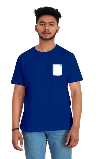 TR2 Pocket Print Half Sleeve Cotton T-Shirt (XX-Large, Yellow) (XX-Large, Royal Blue)