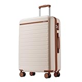 Kono 28" Large Suitcase Lightweight ABS + PC Hard Shell Check in Hold Luggage Durable Travel Suitcase with Combination Lock and 4 Spinner Wheels(Cream/Brown)