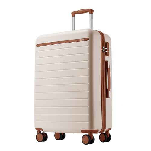 Kono 24" Medium Suitcase Lightweight ABS + PC Hard Shell Luggage Hold Check in Suitcase with 4 Wheels and Built-in Combination Lock (Cream/Brown)