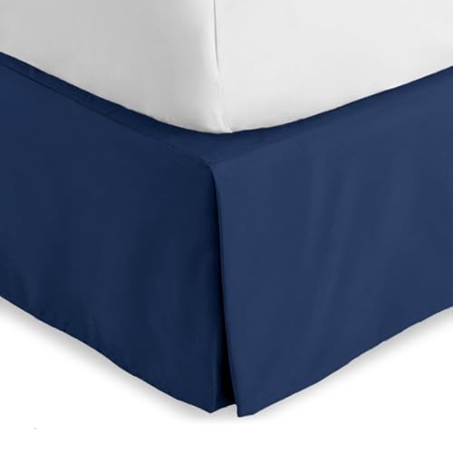 Bare Home Queen Bed Skirt - 15-Inch Tailored Drop Easy Fit - Bed Skirt for Beds - Center & Corner Pleats (Queen, Dark Blue)