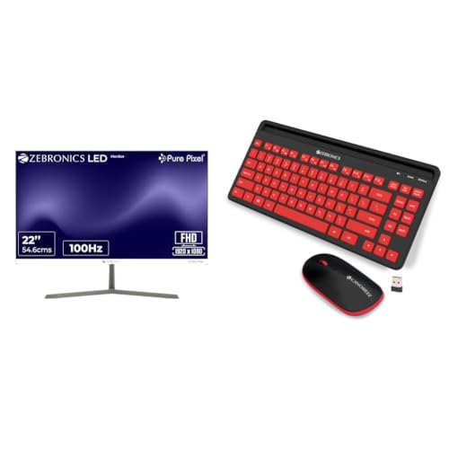 Image of ZEBRONICS A122 21.5 inch FHD 100Hz Anti-Glare Monitor Companion 114 Wireless Keyboard Mouse + Logitech H111 Headset