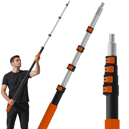 26FT Reach Telescopic Extension Pole 5-20FT Paint Roller Extension Pole with Flip-Lock Design Aluminum Alloy Threaded Head for Painting Cleaning Dusting & Window Washing Tools