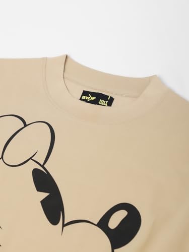 Image of Bewakoof Official Disney Merchandise Women's Graphic Printed Oversized Above Knee Fit Half Sleeve Round Neck Cotton T-Shirt Dress