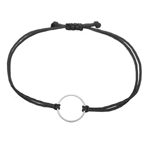 Selfmade Jewelry Armband Damen Silber Kreis Größenverstellbares Makramee Armbändchen Handmade Inkl. Geschenkverpackung (Silber - Schwarz)