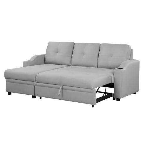 Image of Casaliving Ravonna LHS 4 Seater L Shape Corner Sofa Cum Bed for Living Room (Grey Fabric) Premium Fabric Sofa