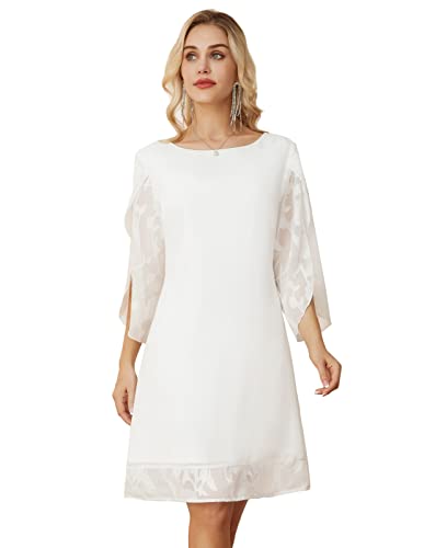 Damen Langarm Casual Kleid Chiffon Kleid Loose Fit Elegant Abendkleid 2XL...