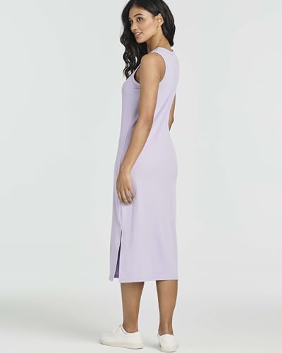 Image of Real Essentials 3 Pack: Women's Ribbed Knit Sleeveless Crew Neck Tank Casual Midi Shift Dress with Slit
